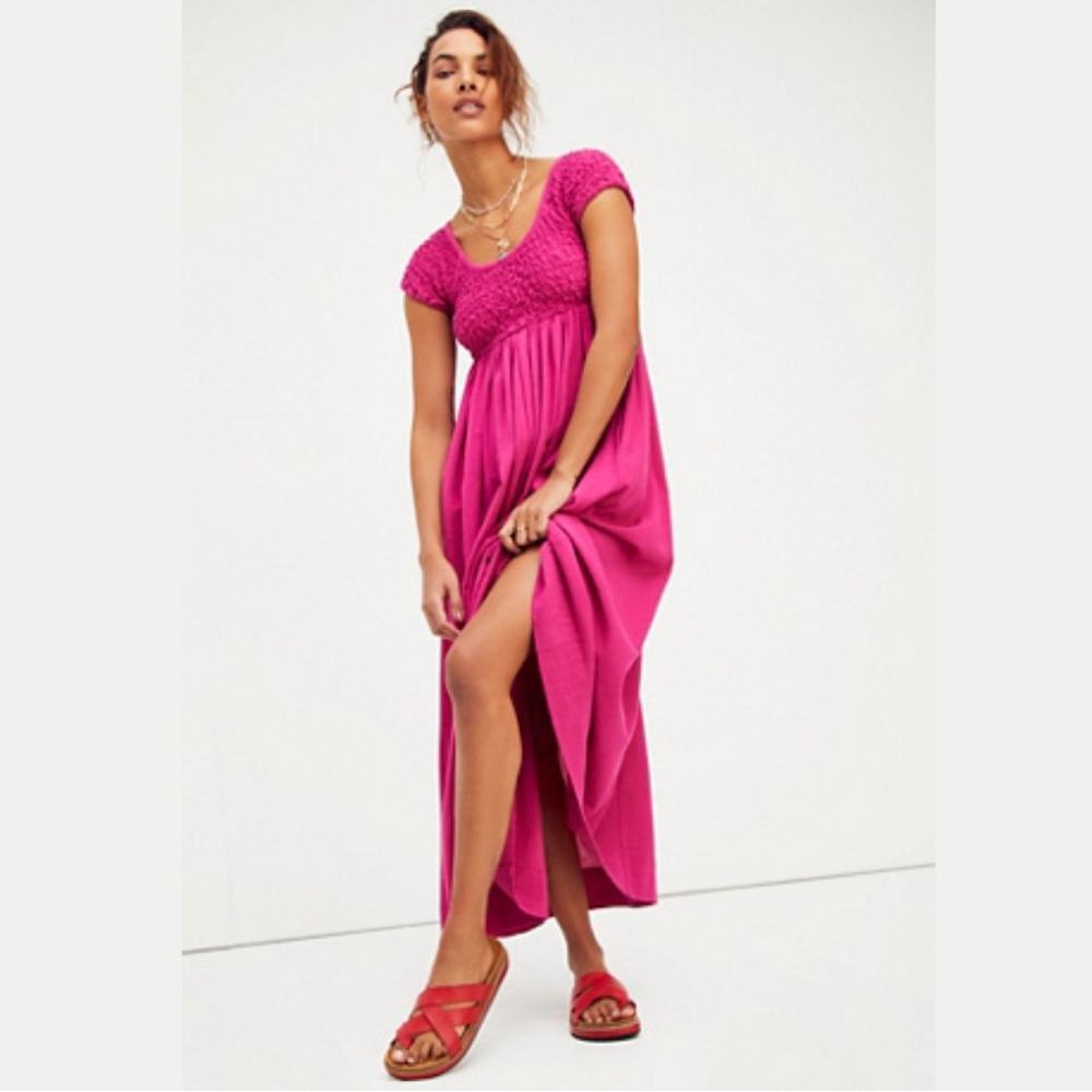 Free People | Hot pink "All Eyes on You" midi dress | Size S